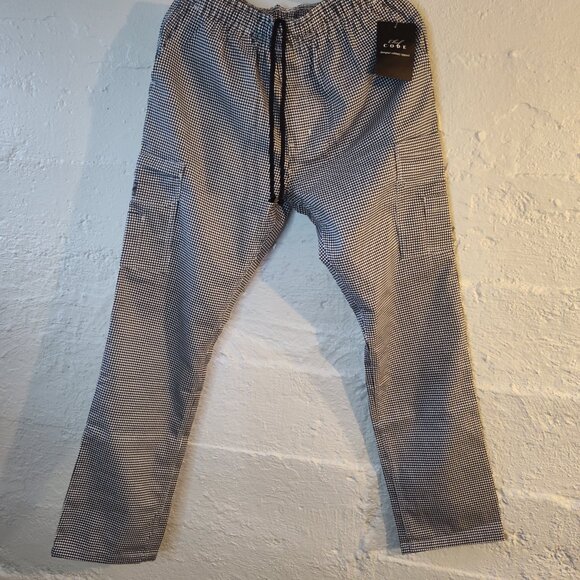 NWT Designer Culinary Apparel Chef Code Black White Checkered Drawstring Pants M - Picture 7 of 14